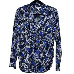 Y2K Kenneth Cole Royal Blue Abstract V-neck Long Sleeve Top Womens Size XL